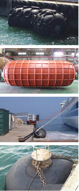 空気式防舷材（チェーンネットタイプ、リブタイプ、スリングタイプ　潜水艦用防舷材）